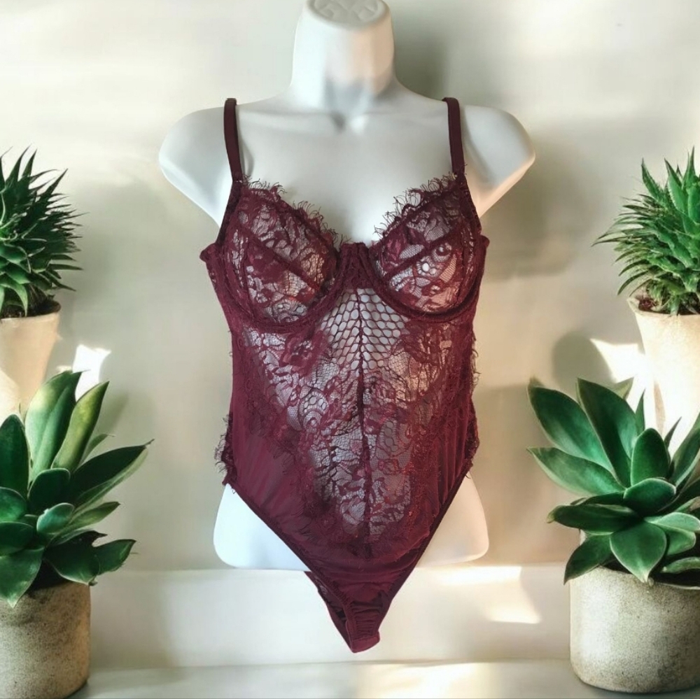 Elegant Lace Burgundy Bodysuit